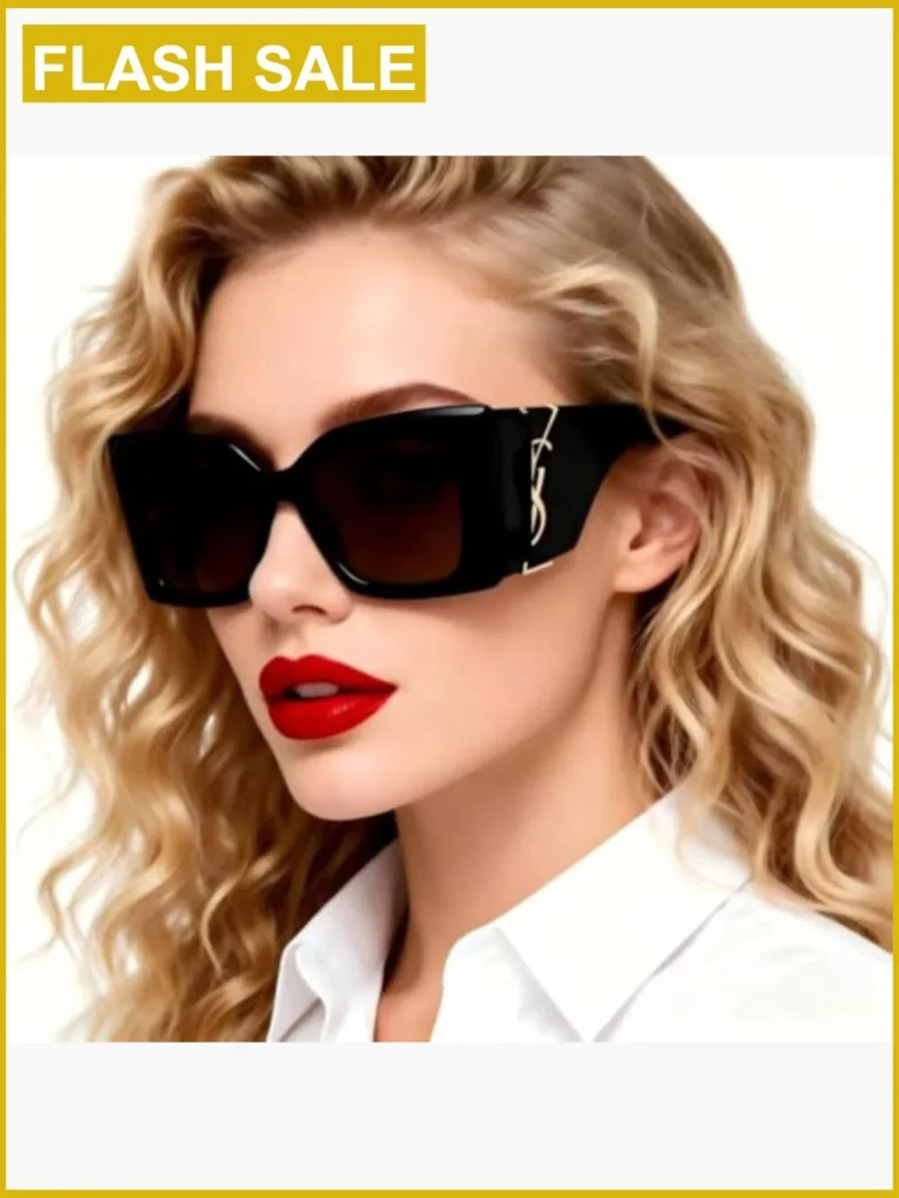 Oversized Square Sunglasses with Gold Logo Temples